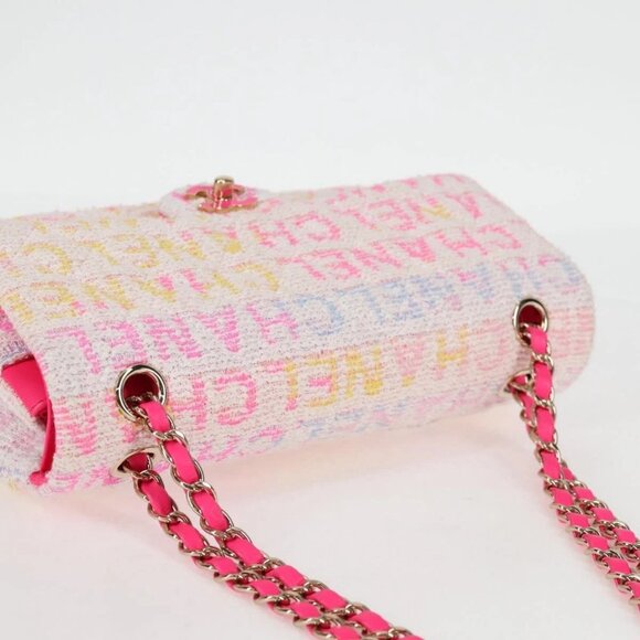 CHANEL Matelasse 25 Chain Shoulder Bag Tweed Pink Gold CC Auth MX484M - Picture 7 of 15